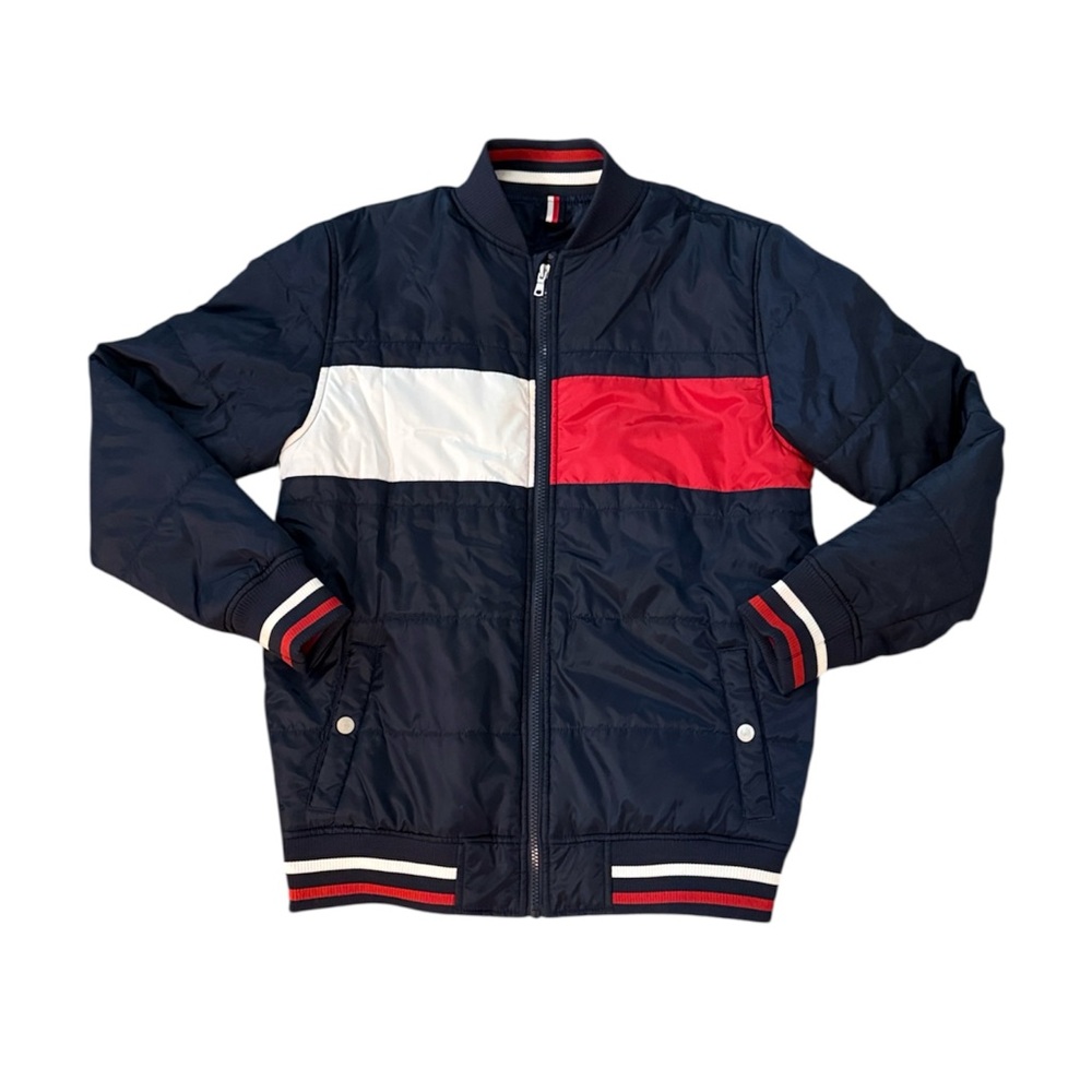Tommy Hilfiger Boys Navy, Red, and White Color Block Jacket